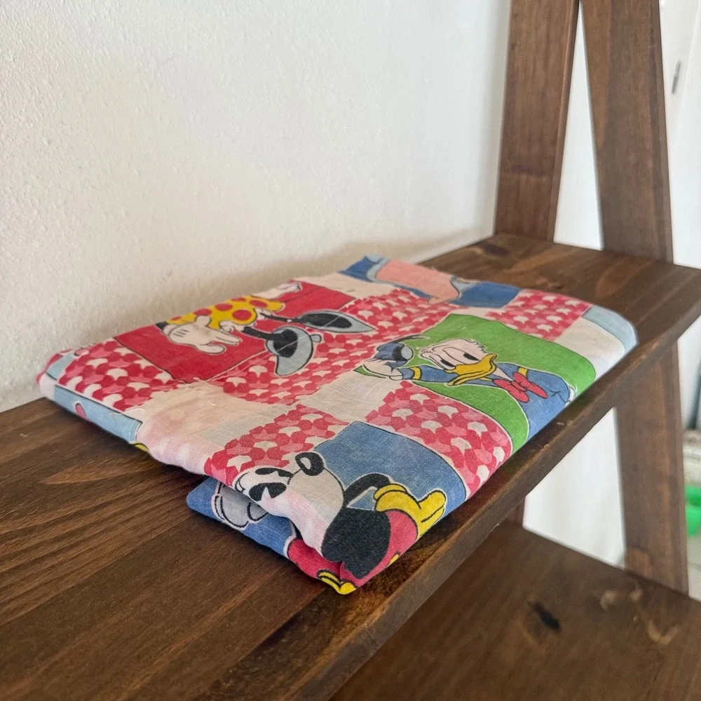 Vintage Walt Disney Productions Character Patchwork Fabric Mickey Donald 46x43